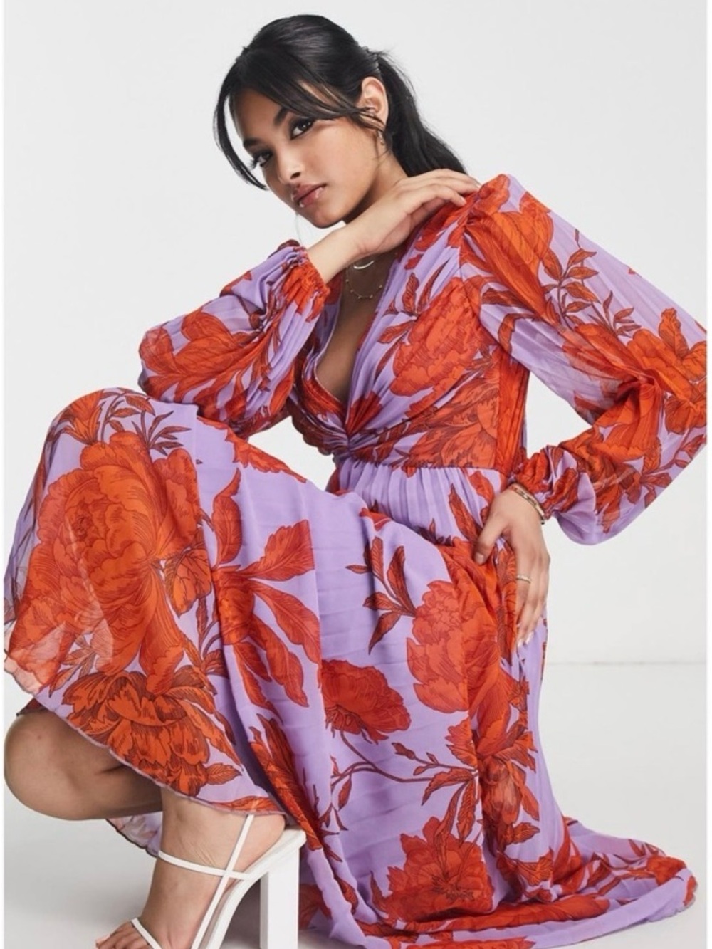 ASOS Lavender and Red Floral Twist-Front Maxi Dress - Picture 9 of 10